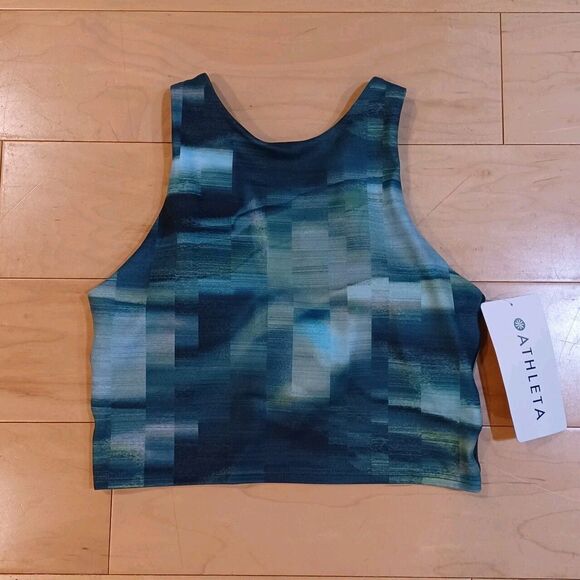 NEW Athleta Conscious Crop Bra Size XS/ A-C Cup Green Abstract Print Tank Top - Picture 4 of 10